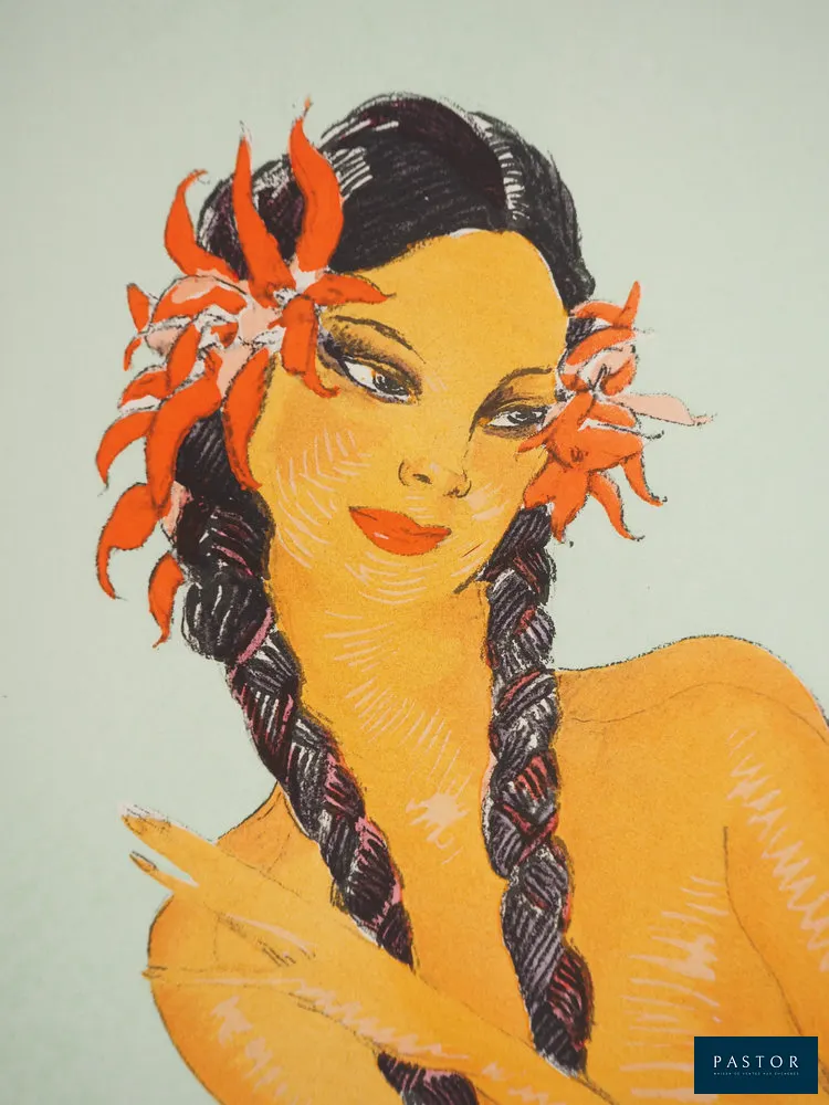Jean-Gabriel DOMERGUE (1889-1968)
Tahititienne aux fleurs d'hibiscus, 1936

Lithographie et pochoir (atelier Jacomet)
Non signée
Sur vélin Lafuma 21 x 17 cm

Excellent état


Expédition obligatoire, jusqu'à 5 Lithographies dans votre colis pour 14,76€ TTC en France Métropolitaine, et 29,64€ TTC pour l'Europe