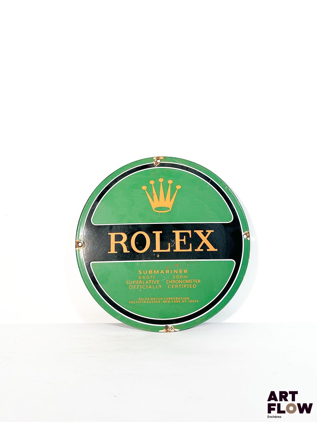 Plaque émaillée ronde d'après Rolex Submariner Diamètre: 30 cm Petits éclats et traces de rouille - moderne