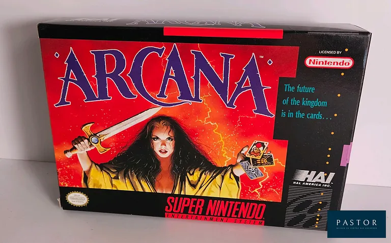 NINTENDO - SUPER NES. Jeu : Arcana. Complet avec boite, notice et cartouche. Version US. TBE. Etat proche du neuf. Sortie : 1992. Dungeon RPG
