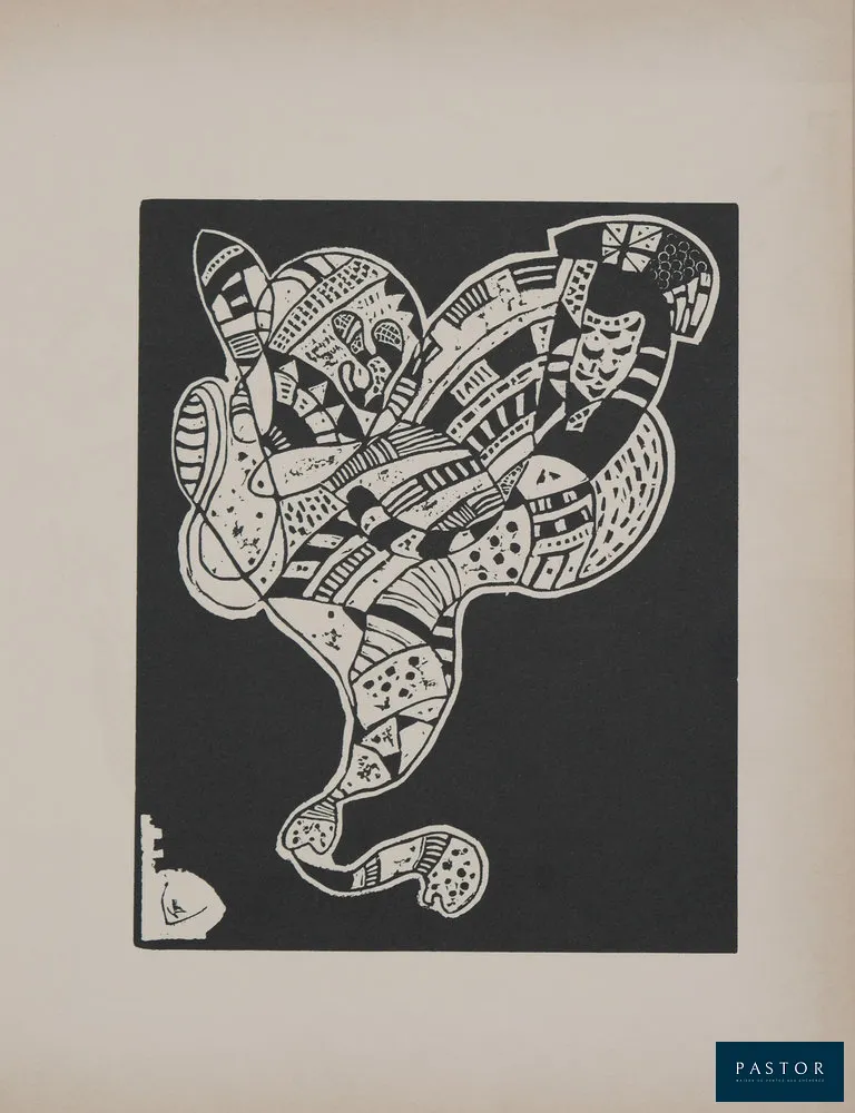 Vassily KANDINSKY (1866-1944)
Composition

Gravure originale sur bois
Signée dans la planche du monogramme de l'artiste
Sur vélin fin 24 x 31 cm

Excellent état

INFORMATION : Editée par San Lazzaro en 1975.

REFERENCES : La première édition de cette gravure de 1942 est référencée dans le Catalogue raisonné Roethel #203; Friedel et Hoeberg #159


Expédition obligatoire, jusqu'à 5 Lithographies dans votre colis pour 14,76€ TTC en France Métropolitaine, et 29,64€ TTC pour l'Europe