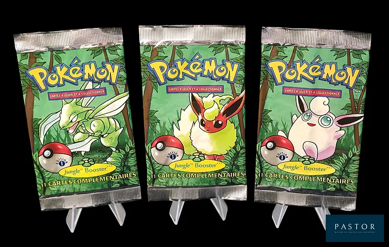 Réunion de 3 boosters Pokémon vides - Majoritairement bien ouverts.
Série du bloc Wizards : Jungle Édition 1.
Artset des 3 boosters.
En français.