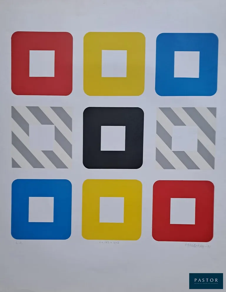 Lennart Heideken
1 + 1x2 + 2x3, 1971

Sérigraphie sur papier épais
Signée, datée, titrée et numérotée EA au crayon par l'artiste
Format : 72 x 57 cm environ

Très bon état


Expédition obligatoire, jusqu'à 5 Lithographies dans votre colis pour 14,76€ TTC en France Métropolitaine, et 29,64€ TTC pour l'Europe