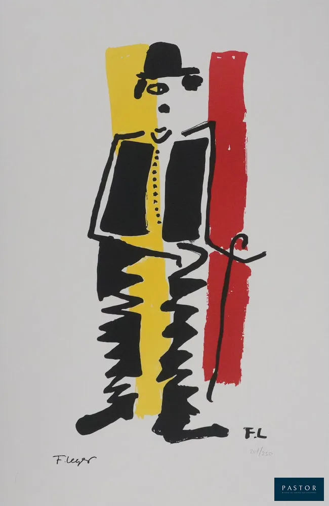 Fernand LEGER (1881-1955)(d'après)
Charlot, Charlie Chaplin

Lithographie en couleurs
Signée dans la planche

Cachet sec de l'éditeur
Numérotée / 250 ex
Sur vélin Arches 50 x 32.5 cm

INFORMATION : Edition récente d'après une gouache éponyme et authentifiée par le cachet sec de l'éditeur. La lithographie a été tirée à 250 exemplaires plus quelques épreuves HC. Elle est accompagnée du certificat d'authenticité de l'éditeur.

Excellent état


Expédition obligatoire, jusqu'à 5 Lithographies dans votre colis pour 14,76€ TTC en France Métropolitaine, et 29,64€ TTC pour l'Europe