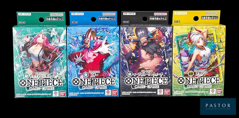 Ensemble de 4 decks One Pièce scellés - ST-24, ST-25, ST-27 et ST-28.
En japonais.
