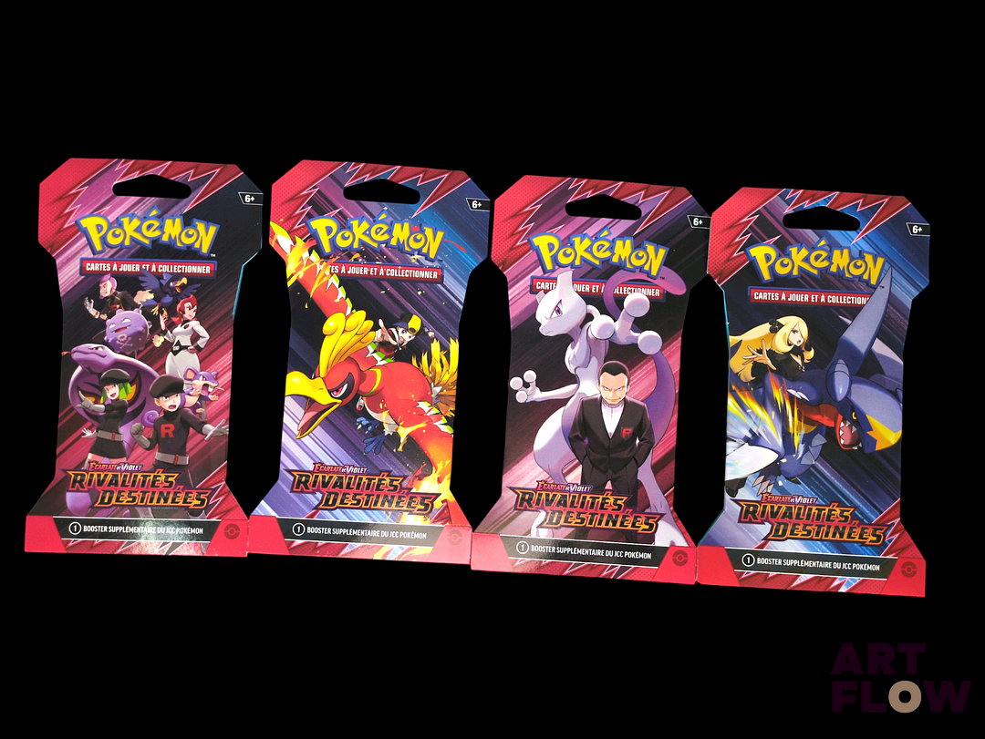 Artset Pokemon de 4 blisters cartonnés Série du bloc Écarlate et violet : Rivalités destinées (EV10) Scellés Neuf En Français