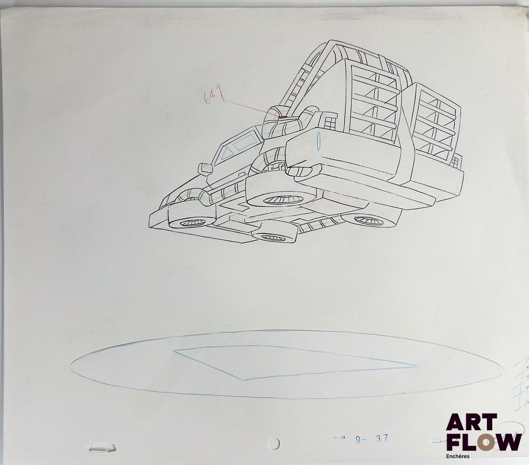 Retour vers le futur (Back to the Future), Universal Cartoon Studios, Amblin Entertainment et IDDH Delorean Dessin à la mine de plomb et crayons de couleur D'après le film américain réalisé par Robert Zemeckis et produit par Steven Spielberg, sorti en 1985. « Retour vers le futur suit les aventures de Marty McFly, adolescent propulsé accidentellement dans le passé grâce à la machine à voyager dans le temps inventée par l’excentrique Doc Brown. Mêlant science-fiction, humour et aventure, le film est devenu une œuvre culte du cinéma des années 1980, notamment grâce à son scénario ingénieux et à son duo de personnages inoubliable. » Dimensions : 27 x 31,5 cm