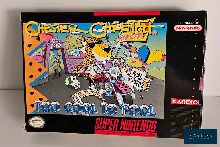 NINTENDO - SUPER NES. Jeu : Chester Cheetah. Complet avec boite, notice et cartouche. Version US. TBE. Etat proche du neuf. Sortie : 1992. Plateforme 2D