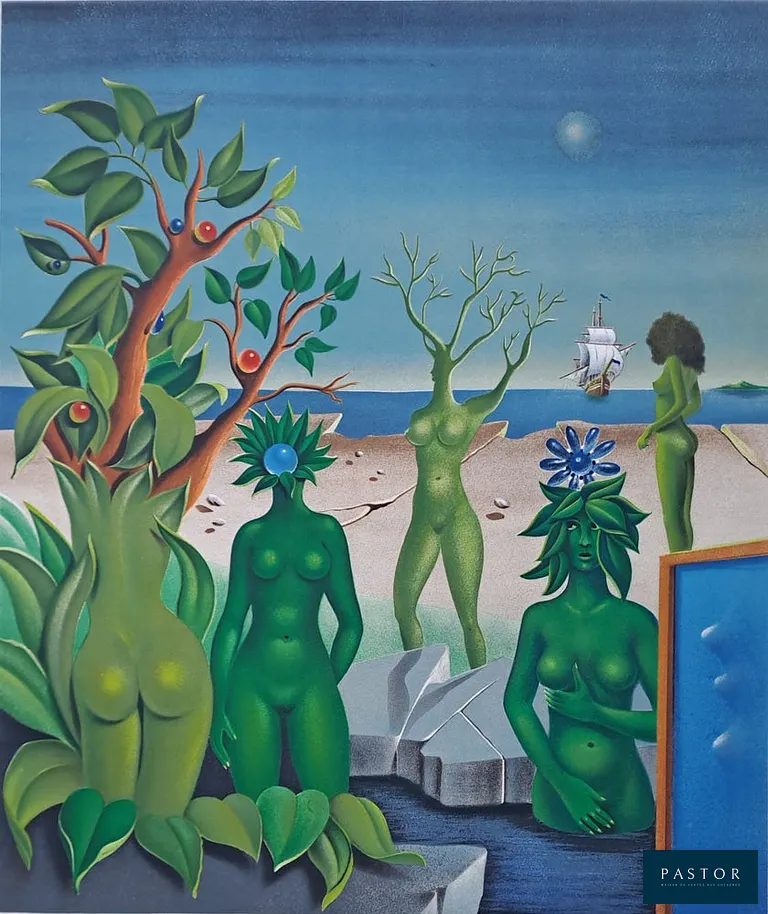 Georges Spiro (1909-1994)
Plage aux femmes plantes

Grande lithographie originale en couleur, signée et numérotée au crayon par l'artiste
Sur papier Arches
Tirée à 150 exemplaires n° 131/150
Dimensions de la feuille : 71 x 60 cm environ
Dimensions de l'image : 54 x 46 cm environ

Bon état (légères auréoles dans la marge du haut, voir photo, avec un passe-partout, l'auréole sera cachée)


Expédition obligatoire, jusqu'à 5 Lithographies dans votre colis pour 14,76€ TTC en France Métropolitaine, et 29,64€ TTC pour l'Europe
