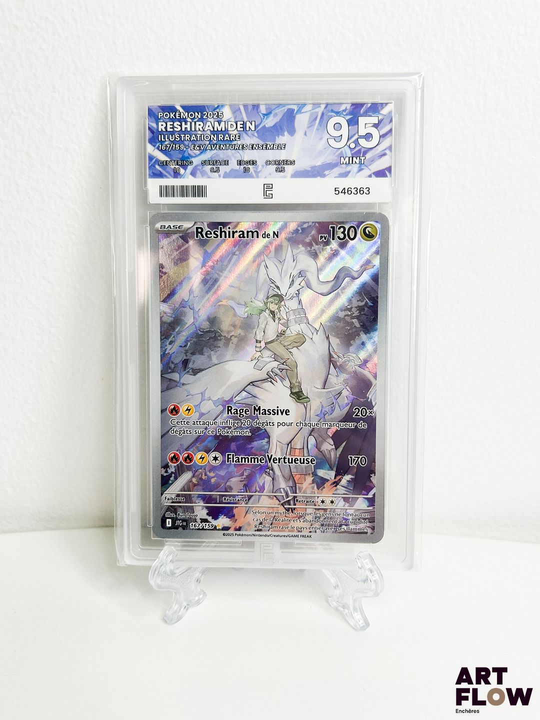 Carte Pokémon Reshiram de N 167/159 - AR - Pure grading 9,5. Série du bloc Ecarlate et violet : Aventures ensemble (EV09) Carte en état Mint (Pure grading 9,5) En français