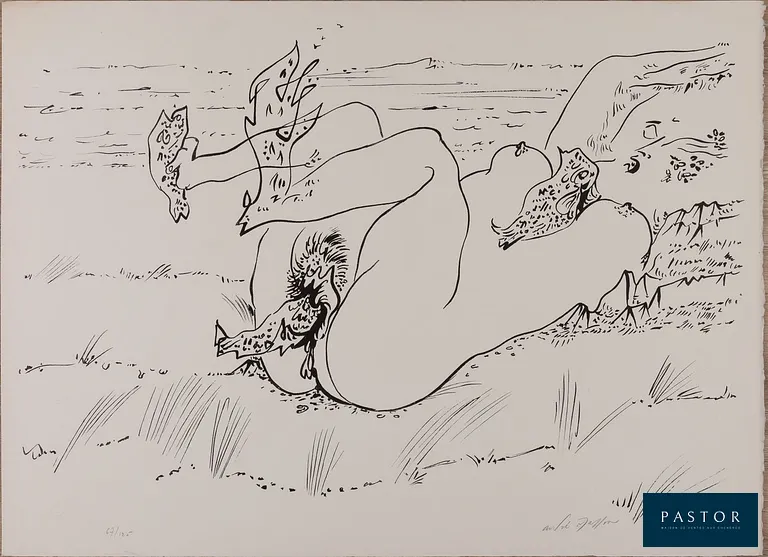 André MASSON (1896-1987)
Erotique aux poissons

Lithographie originale en couleurs
Signée au crayon
Edition limitée à 125 exemplaires (ici le n°67)
Sur Vélin 65 x 48 cm
Editée par Claude Tchou
Authentifiée par le tampon sec "Atelier André Masson

Excellent état


Expédition obligatoire, jusqu'à 5 Lithographies dans votre colis pour 14,76€ TTC en France Métropolitaine, et 29,64€ TTC pour l'Europe