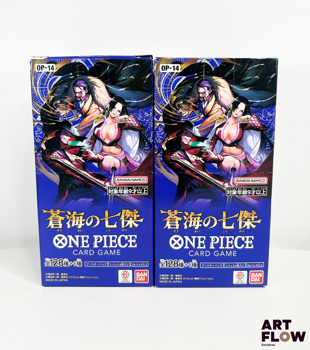 Réunion de 2 bundles One piece comprenant 25 boosters chacun Série Les sept de la mer d'azur OP14-EB04 En japonais