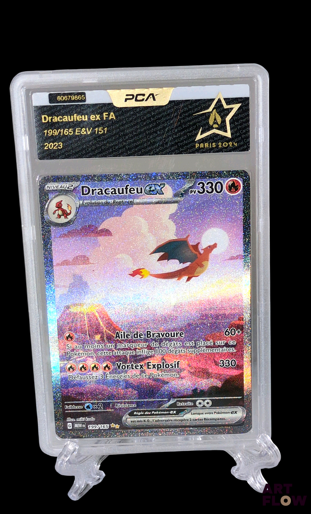 Carte Pokémon Dracaufeu EX Alternatif 199/165 gradée PCA exclusivement pour les JO Paris 2024 Série du bloc Ecarlate et violet : 151 (EV3.5) En Français