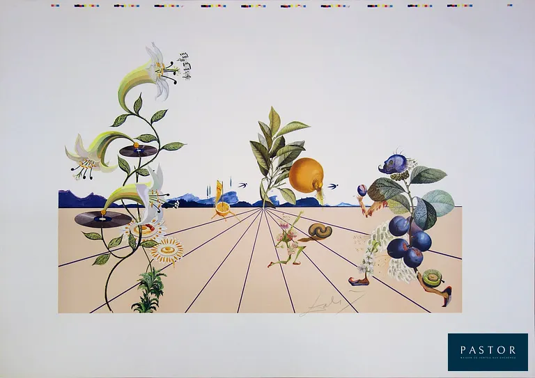 Salvador DALI (1904-1989)
Flordali I, 1981

Lithographie originale en couleurs
Signée dans la planche
Edition limitée à 4880 exemplaires non numérotés
Sur papier épais 129 x 90 cm

Très bon état, petits défauts en bord de feuillet

INFORMATION : Cette lithographie a été éditée par Inter Art Senans et imprimée dans les atelier Matthieu. Il s'agit ici d'un rare exemplaire avant repiquage du texte et coupage des marges (repères d'imprimerie en bord de feuillet), provenant directement de la Succession de l'éditeur. Ces exemplaires étaient destinés aux expositions organisées par l'éditeur.

REFERENCES : Catalogue raisonné Field page 233, Michler Lopsinger #1586, Sahli #234


Expédition obligatoire, jusqu'à 5 Lithographies dans votre colis pour 14,76€ TTC en France Métropolitaine, et 29,64€ TTC pour l'Europe