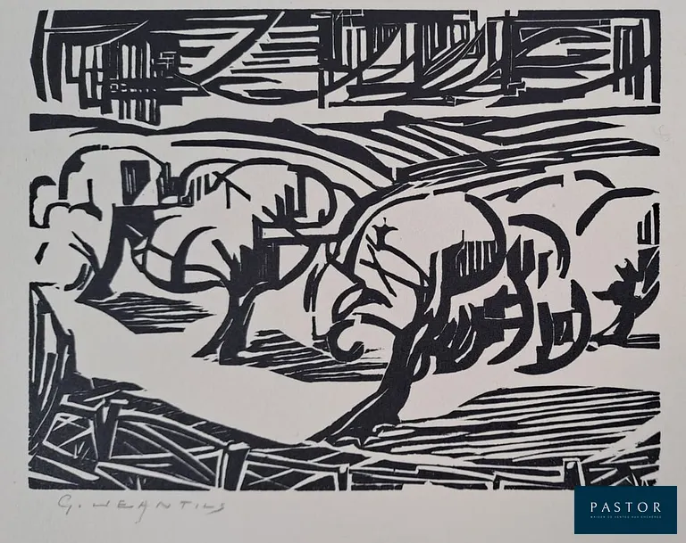 Georges Jeantils (1909-1982)
Les pommiers, 1951

Bois gravé sur papier Marais
Signée au crayon par l'artiste
Tiré à 150 exemplaires
Impression par Pierre Bricage en 1951
Dimensions de la feuille : 19 x 26 cm environ
Dimensions de l'image : 10 x 13 cm environ

Très bon état (feuille très légèrement jaunie en bordure)


Expédition obligatoire, jusqu'à 5 Lithographies dans votre colis pour 14,76€ TTC en France Métropolitaine, et 29,64€ TTC pour l'Europe