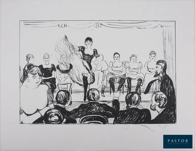 Edvard Munch (1863-1944) (d'après)
Cabaret (Vaudeville)

Lithographie
Signée dans la planche
Justifiée HC
Sur vélin Arches 50 x 65 cm

INFORMATION : Edition récente d'après la lithographie originale éponyme de 1895 et authentifiée par le cachet sec de l'éditeur. La lithographie a été tirée à 250 exemplaires plus quelques épreuves HC. 
Excellent état


Expédition obligatoire, jusqu'à 5 Lithographies dans votre colis pour 14,76€ TTC en France Métropolitaine, et 29,64€ TTC pour l'Europe