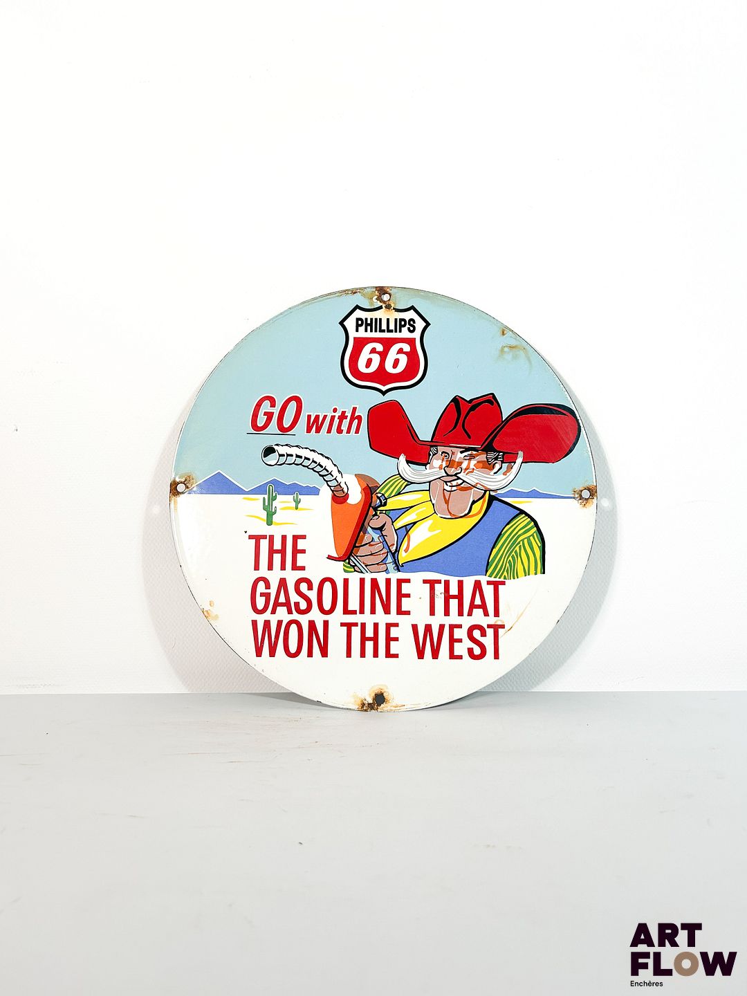 Plaque émaillée ronde d'après Phillips 66 Diamètre : 30 cm Petits éclats et traces de rouille - moderne