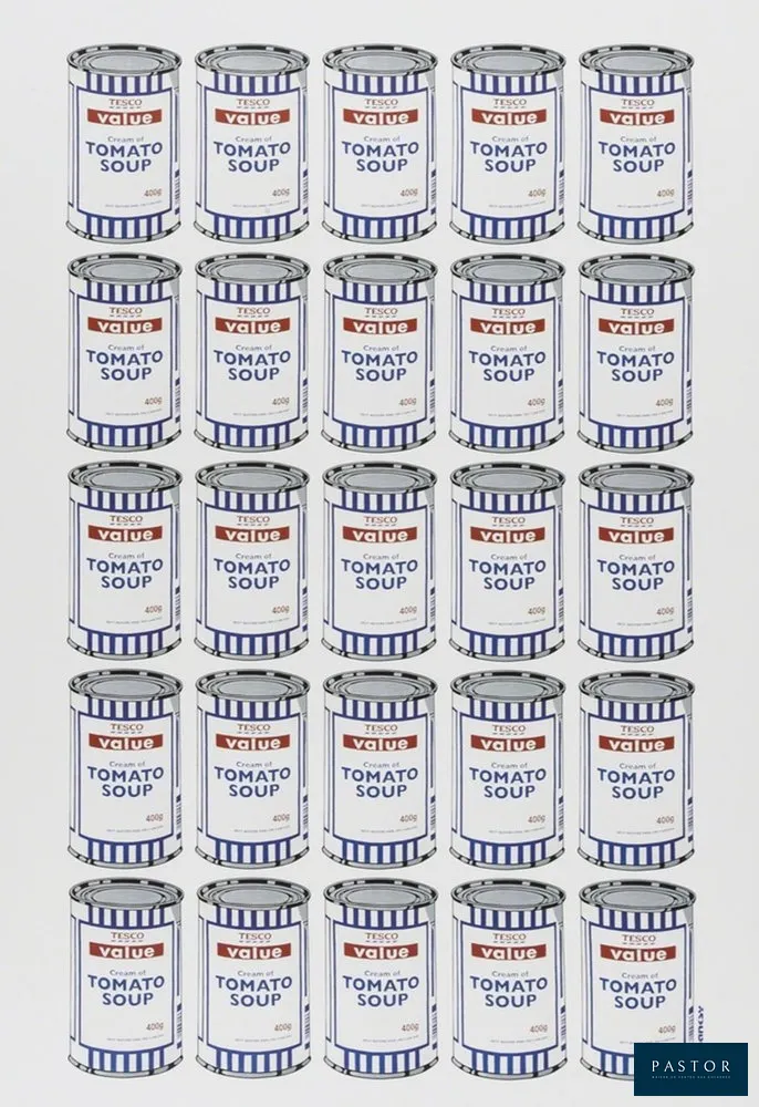 Banksy (d'après)
Boîtes de soupe crème de tomates Tesco Value, 2006

Impression offset
Signature sur la plaque en bas à droite.
Dimensions : 84 x 59 cm


Expédition obligatoire, jusqu'à 5 Lithographies dans votre colis pour 14,76€ TTC en France Métropolitaine, et 29,64€ TTC pour l'Europe