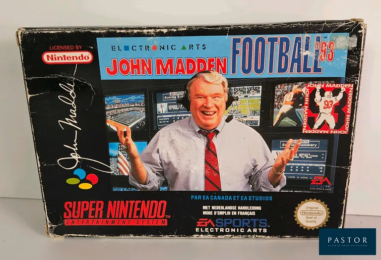 NINTENDO - SUPER NES - Jeu : John Madden Football 93. Avec boite, cale, cartouche. Boite: FAH Cartouche: SNSP UKV. Sortie : 1993. Football Americain