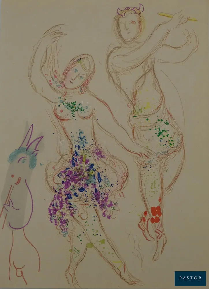 Marc CHAGALL (1887-1985)
Le ballet de Daphnis et Chloé

Lithographie originale en couleurs
Sur papier épais 26 x 35 cm
Imprimée dans les Ateliers Mourlot (Paris, France)

Très bon état, petits défauts de manipulation

INFORMATION : Lithographie éditée par San Lazzaro en 1969

REFERENCES : Catalogue raisonné Mourlot #581


Expédition obligatoire, jusqu'à 5 Lithographies dans votre colis pour 14,76€ TTC en France Métropolitaine, et 29,64€ TTC pour l'Europe