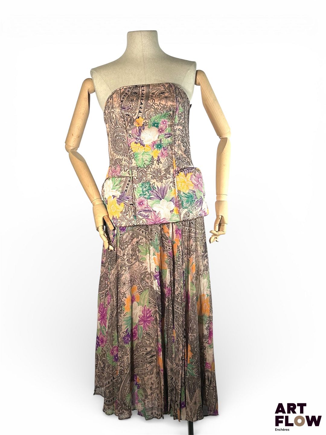 LANVIN - Ensemble comprenant un haut bustier et une jupe à motifs de fleurs - Taille 42 - Très bon état général