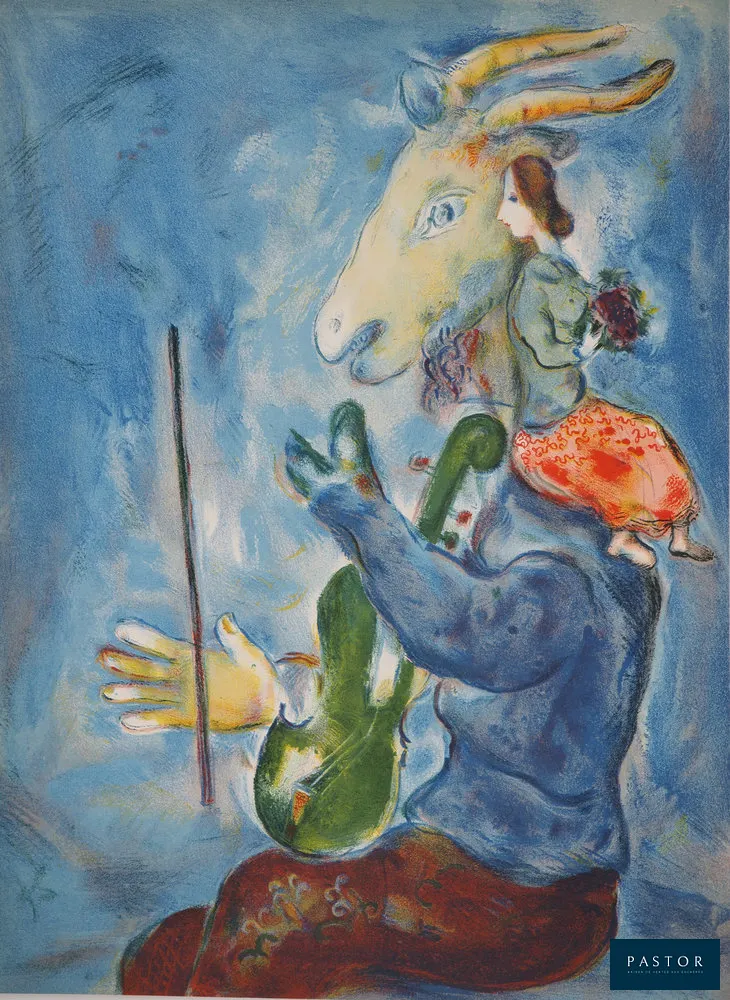 Marc Chagall (1887-1985)
Printemps: Chèvre musicienne et femme au bouquet / Minotaure, 1938

Lithographie en couleurs gravée par Sorlier d'après Marc Chagall et sous sa direction
Lithographie en couleurs non signée
Au verso : une variante dessinée en noir signée dans la planche (voir photo)
Sur papier 35 x 25 cm
Editée par Tériade en 1938

Références :
- catalogue raisonné Mourlot #248 et #271
- catalogue raisonné Cramer Livres illustrés #42

Excellent état


Expédition obligatoire, jusqu'à 5 Lithographies dans votre colis pour 14,76€ TTC en France Métropolitaine, et 29,64€ TTC pour l'Europe