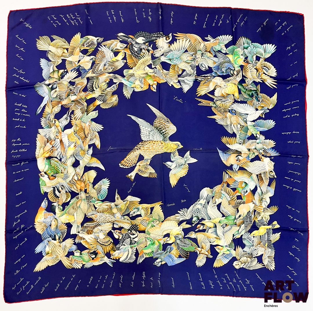 HERMÈS Modèle "L'Intrus" Carré en twill de soie d'après Antoine de JACQUELOT 90 x 90 cm